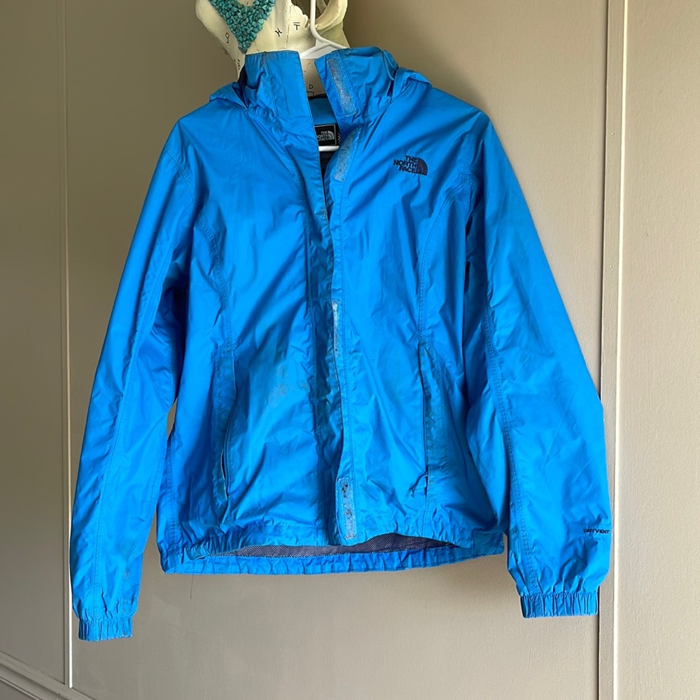 Blue North Face rain coat